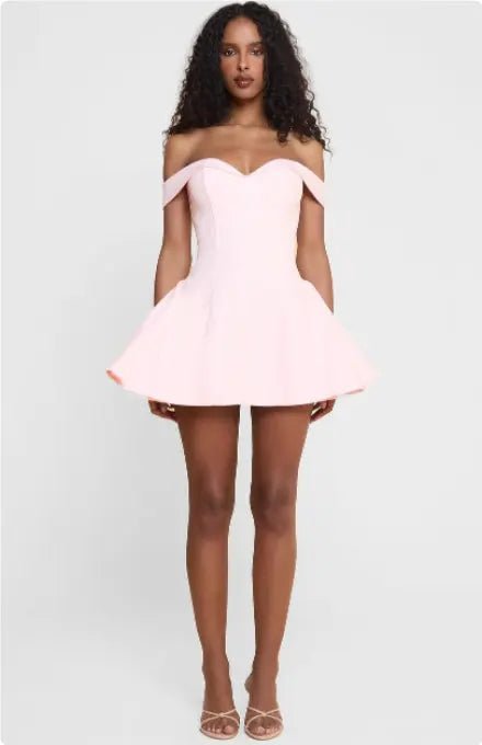 Women's Black And White Patchwork Summer Dress Y2K Trend Slash Neck Backless Sweet Girl Chic Ruched Mini Bodycon Streetwear Pink