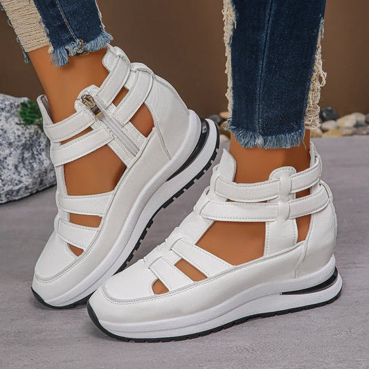Women's Close-toed Hollow-out Sandals Summer Fashion Platform Shoes White