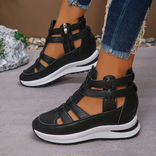 Women's Close-toed Hollow-out Sandals Summer Fashion Platform Shoes Black