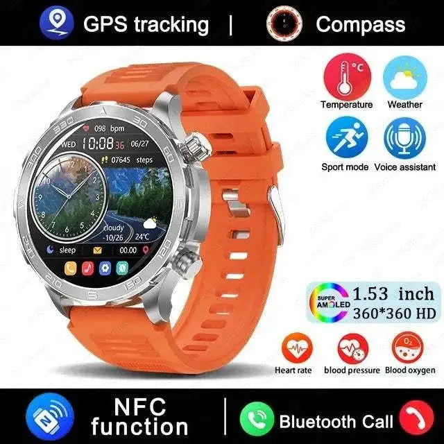 Xiaomi 2025 New Bluetooth Call Smart Watch AMOLED HD Large Screen Heart Rate NFC IP68 Waterproof GPS Sports Smart Watch GPS Smart Watch Orange color
