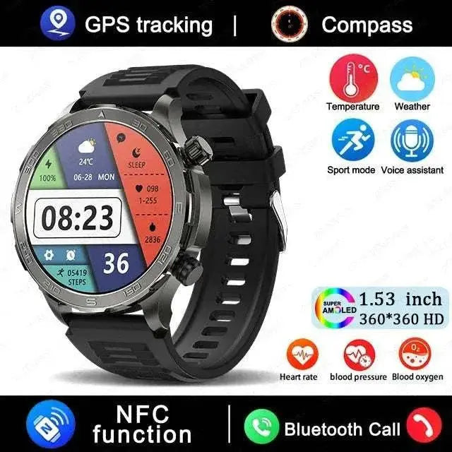 Xiaomi 2025 New Bluetooth Call Smart Watch AMOLED HD Large Screen Heart Rate NFC IP68 Waterproof GPS Sports Smart Watch GPS Smart Watch black